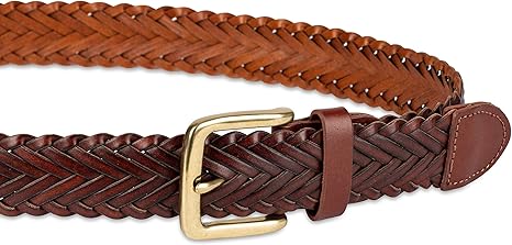 Vintage Braided Leather Belt – Unisex Genuine Leather Belt with Brass Buckle, Fully Adjustable Woven Design, Breathable & Stylish, 1.4" Wide