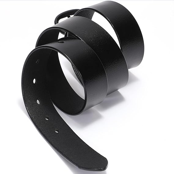 Classic Black Leather Belt with Round Buckle – Unisex Cowhide Belt for Jeans, Casual Pants, and Workwear