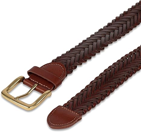Vintage Braided Leather Belt – Unisex Genuine Leather Belt with Brass Buckle, Fully Adjustable Woven Design, Breathable & Stylish, 1.4" Wide
