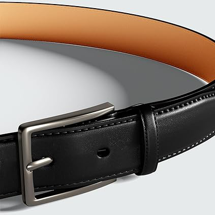 Men’s Classic Black Leather Dress Belt – Genuine Leather with Matte Buckle, 1.38" Wide, Formal Business and Casual Use