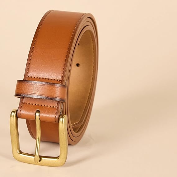 Men’s Classic Leather Belt – Genuine Top-Grain Leather with Vintage Brass Buckle, 1.26" Wide, Brown Dress & Casual Belt