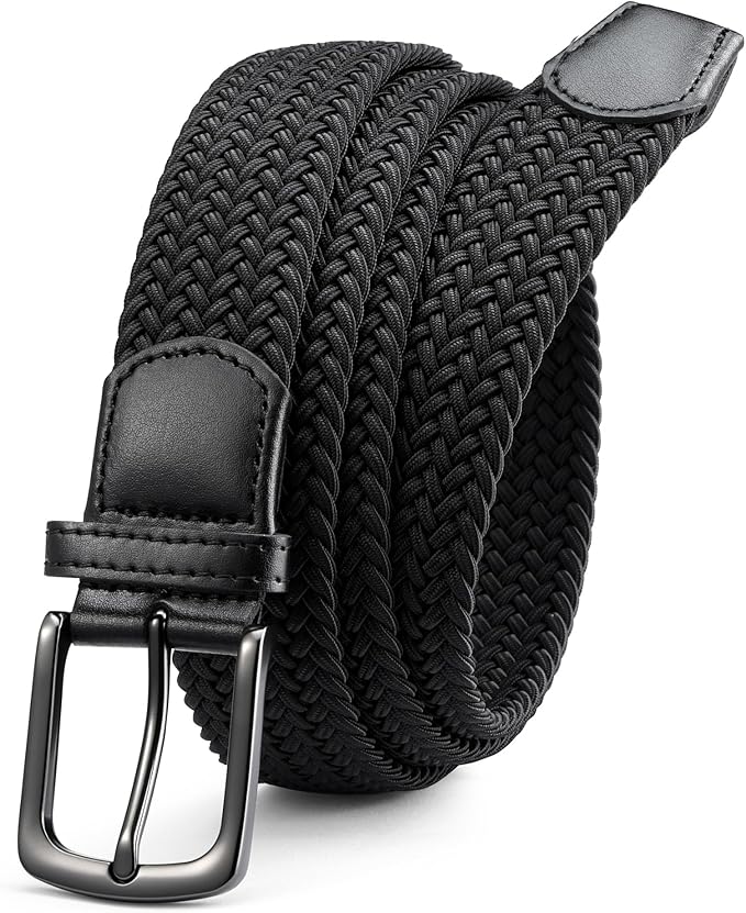 Men’s Elastic Braided Belt – Stretch Woven Belt with No-Hole Adjustable Design, 1.38" Wide, Flexible Fit for Casual, Work, and Travel Wear