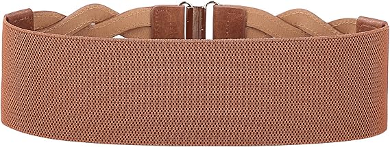 Women's Wide Elastic Woven Waist Belt – Stretch Cinch Belt with Metal Clasp, Vintage Brown Waistband for Dresses, Coats, and Sweaters