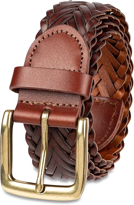 Vintage Braided Leather Belt – Unisex Genuine Leather Belt with Brass Buckle, Fully Adjustable Woven Design, Breathable & Stylish, 1.4" Wide