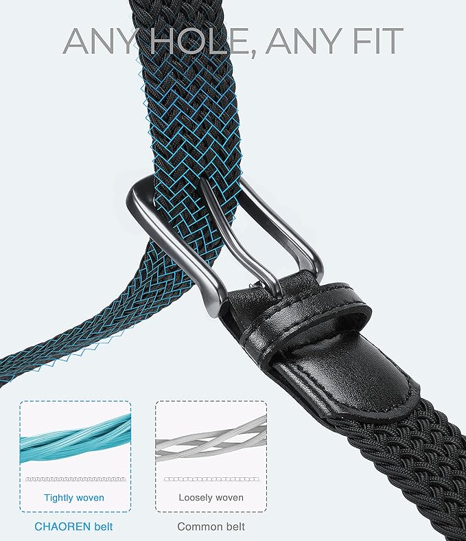 Men’s Elastic Braided Belt – Stretch Woven Belt with No-Hole Adjustable Design, 1.38" Wide, Flexible Fit for Casual, Work, and Travel Wear