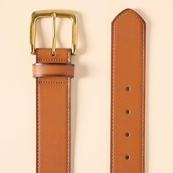 Men’s Classic Leather Belt – Genuine Top-Grain Leather with Vintage Brass Buckle, 1.26" Wide, Brown Dress & Casual Belt