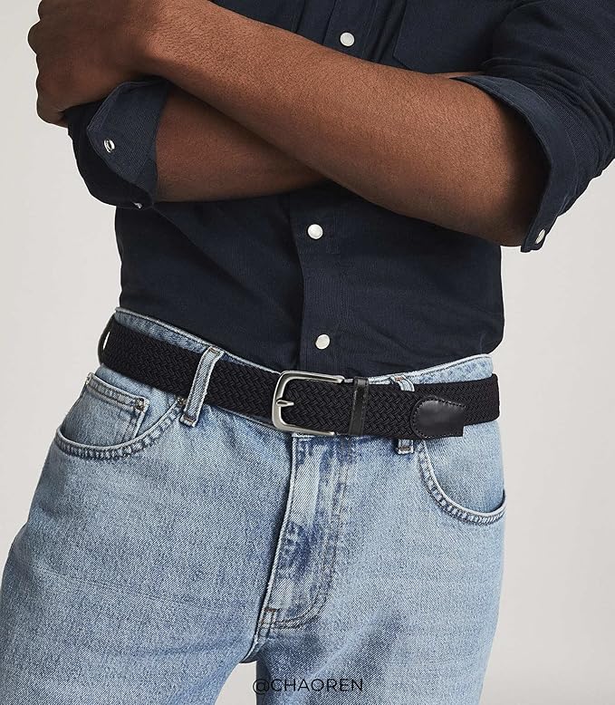 Men’s Elastic Braided Belt – Stretch Woven Belt with No-Hole Adjustable Design, 1.38" Wide, Flexible Fit for Casual, Work, and Travel Wear