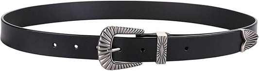 Women's Double Strap Ring Buckle PU Belt – Black Fashion Waist Chain Belt for Jeans & Skirts