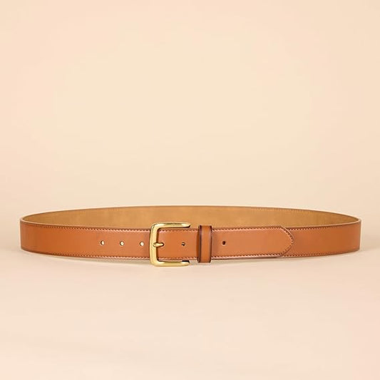 Men’s Classic Leather Belt – Genuine Top-Grain Leather with Vintage Brass Buckle, 1.26" Wide, Brown Dress & Casual Belt