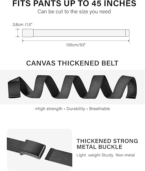 Men’s Canvas Tactical Belt – Adjustable Nylon Web Belt with Automatic Buckle, 1.5" Wide, Cut-to-Fit up to 49", for Casual & Outdoor Use