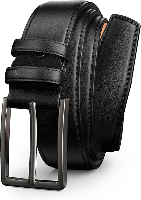 Men’s Classic Black Leather Dress Belt – Genuine Leather with Matte Buckle, 1.38" Wide, Formal Business and Casual Use