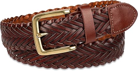Vintage Braided Leather Belt – Unisex Genuine Leather Belt with Brass Buckle, Fully Adjustable Woven Design, Breathable & Stylish, 1.4" Wide
