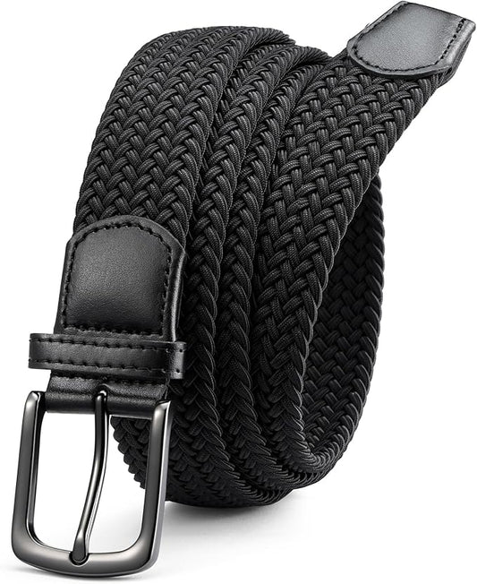 Men’s Elastic Braided Belt – Stretch Woven Belt with No-Hole Adjustable Design, 1.38" Wide, Flexible Fit for Casual, Work, and Travel Wear